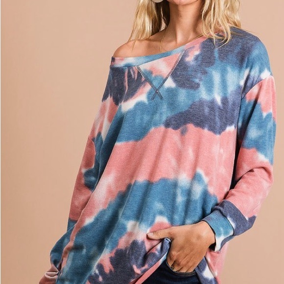 BiBi Tie Dye French Terry Pull Over with Front Stitching Detail - Picture 6 of 12